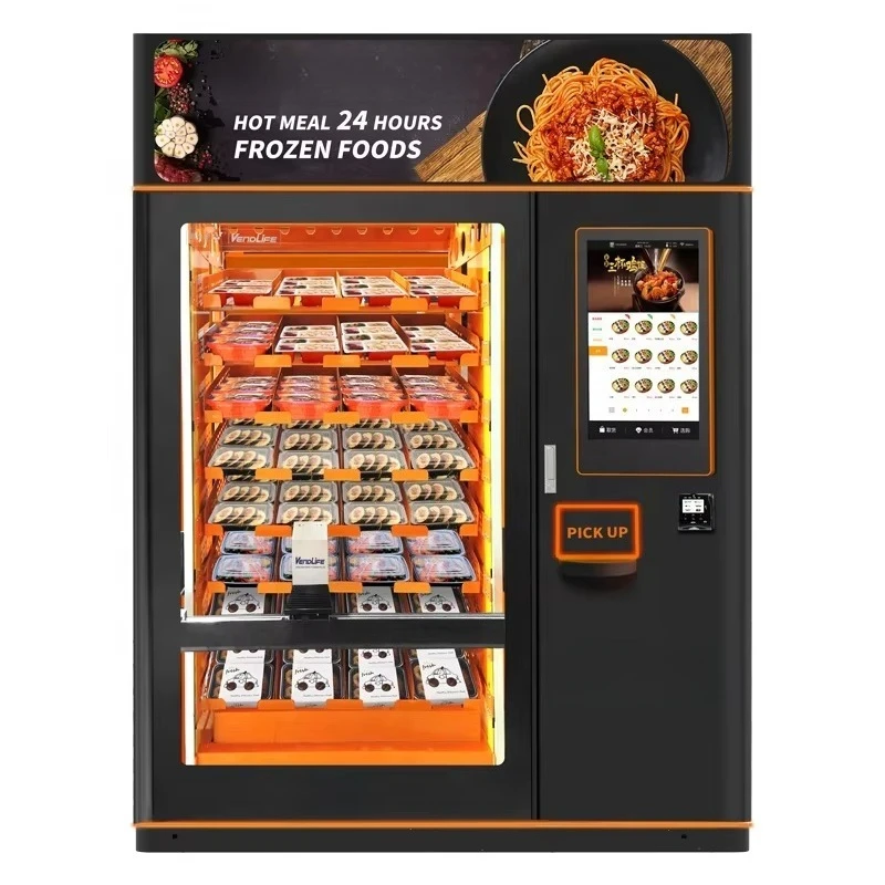 Geavanceerde 24-uurs zelfbedieningsautomaat voor warme maaltijden, professioneel smart touchscreen, volledig geautomatiseerd, pizza en brood.
