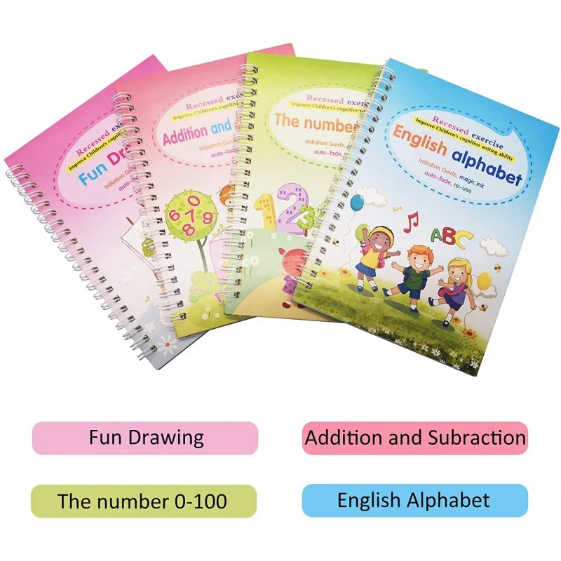 4PCS Magic Copybook Drawing Toys Kids Montessori Reusable Pen Control Training Writing Sticker Learning Educational Toy Children