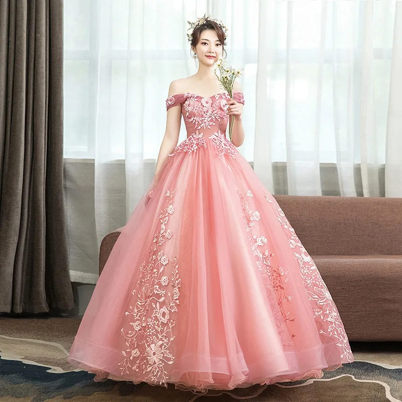 Off Shoulder Wedding Dresses 3D Floral Lace Embroidery Sweetheart Tulle Dress Corset Back Floor Length Formal Prom Evening Dress