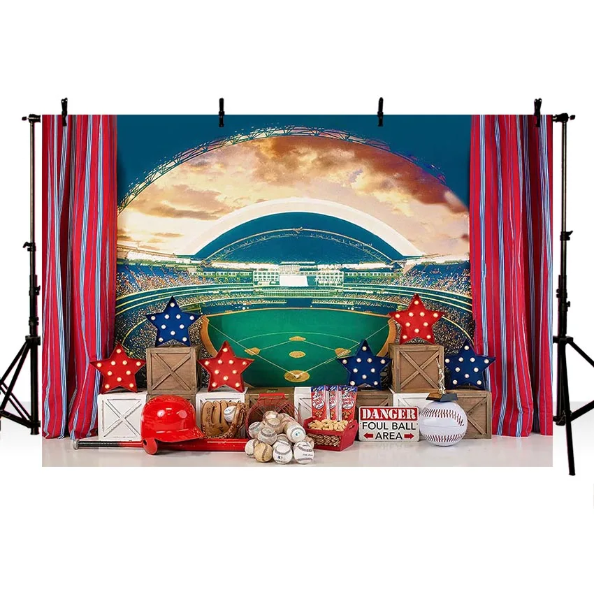 Mehofond Photography Background Sport Games Baseball Field Stadium Boy Birthday Party Cake Smash Decoration Photo Backdrop Studi