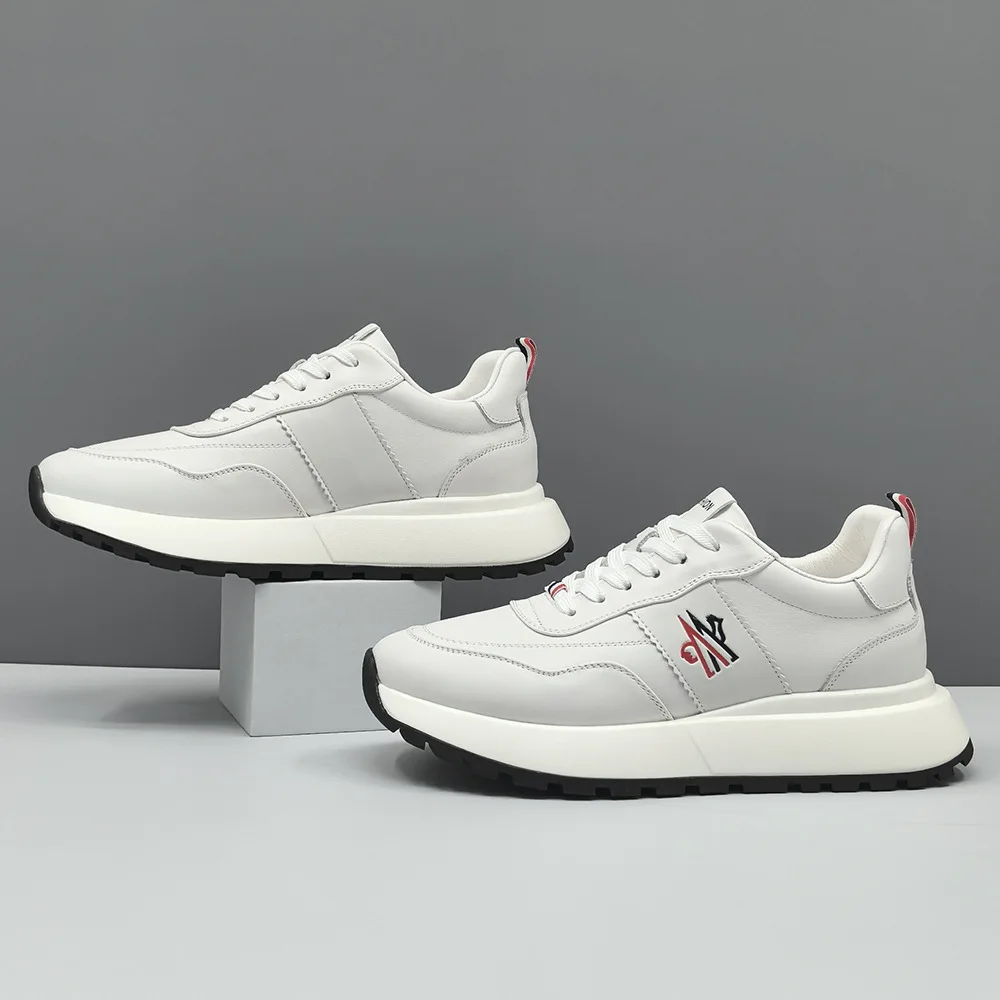 

Мужские кроссовки для бега с толстой подошвой, повседневные мужские кеды из натуральной кожи, спортивная обувь в корейском стиле для мужчин