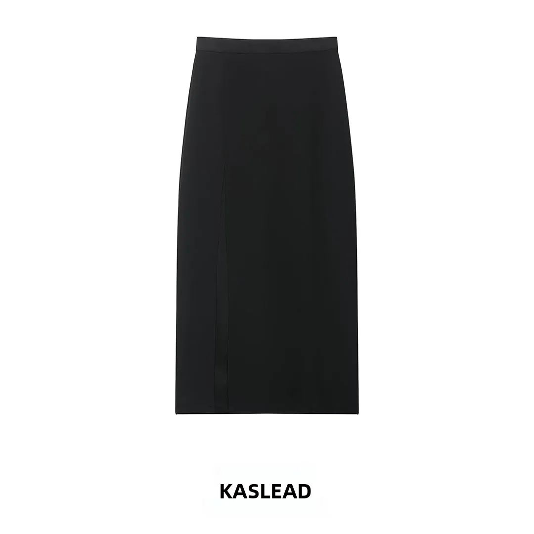 

Новая женская модная универсальная юбка KASLEAD с разрезом, прямого кроя, с высокой талией, из полиэстера