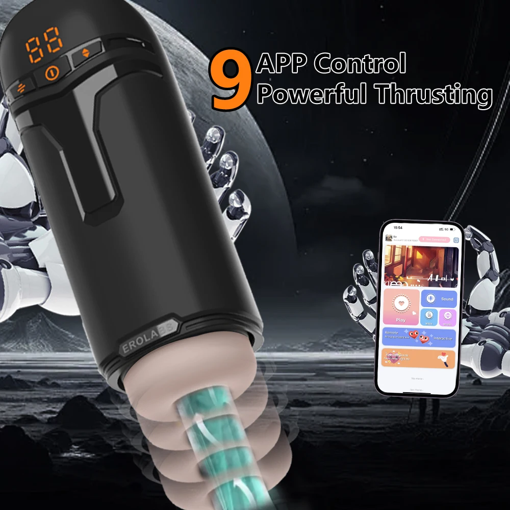 9 Vibration Modes App Controlled Telescopic Blowjob LED Display Male Masturbator Penis Pump Adult Sex Toys for Men 18+