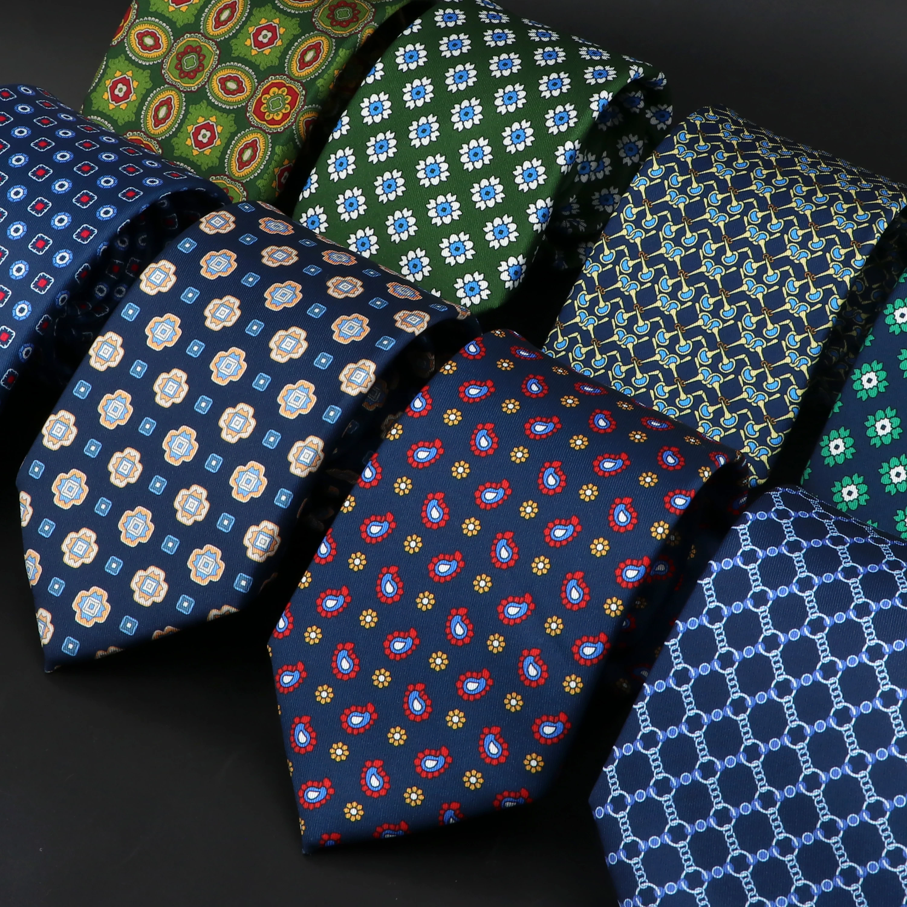 Novelty Fashion Men's 7.5cm Tie Green Blue Orange Geometric Silk Neck Tie For Men Wedding Business Meeting Daily Wear Accessory