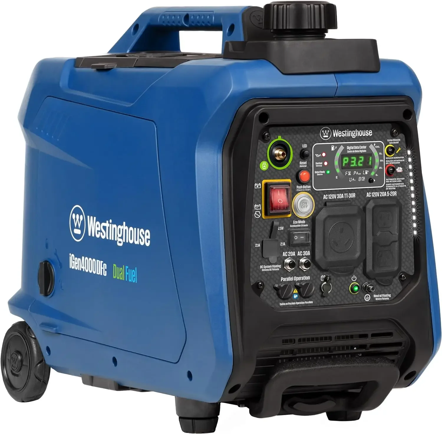 Westinghouse Outdoor Power Equipment 4000 Peak Watt Super Quiet Dual Fuel Portable Inverter Generator, Remote Electric Start,