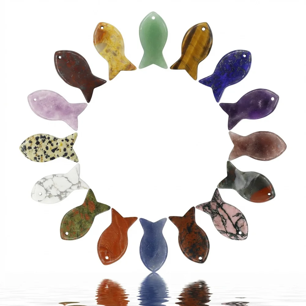 Fish Shape Natural Stone Pendants, Mixed Gemstone Charms for DIY Jewelry Making Necklace Earrings