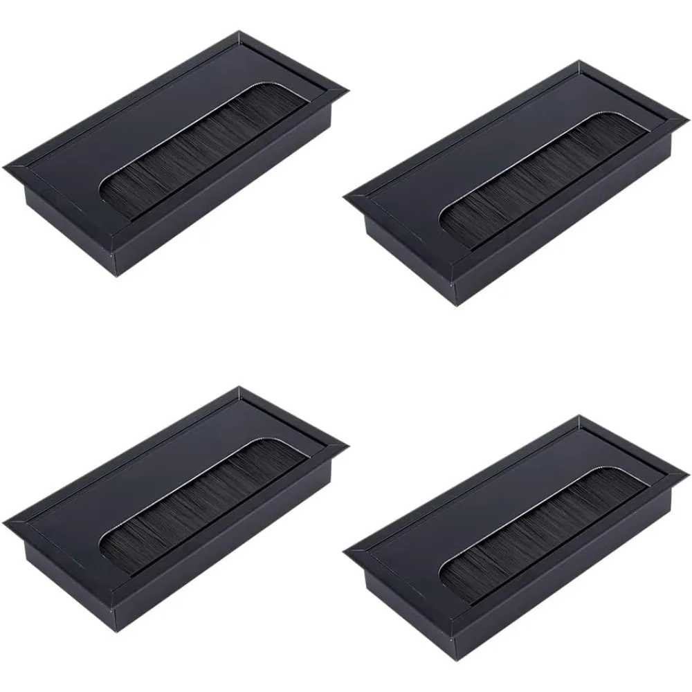 

4Pcs Aluminum Cable Grommets 160x80mm Metal Wire Hole Cover Rectangle Desk Cable Wire Grommet Black Computer Cable Outlet Desk