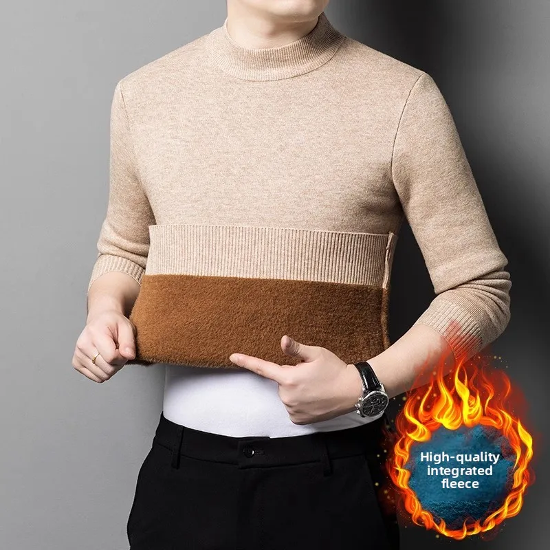 Half turtleneck camel [plus velvet]