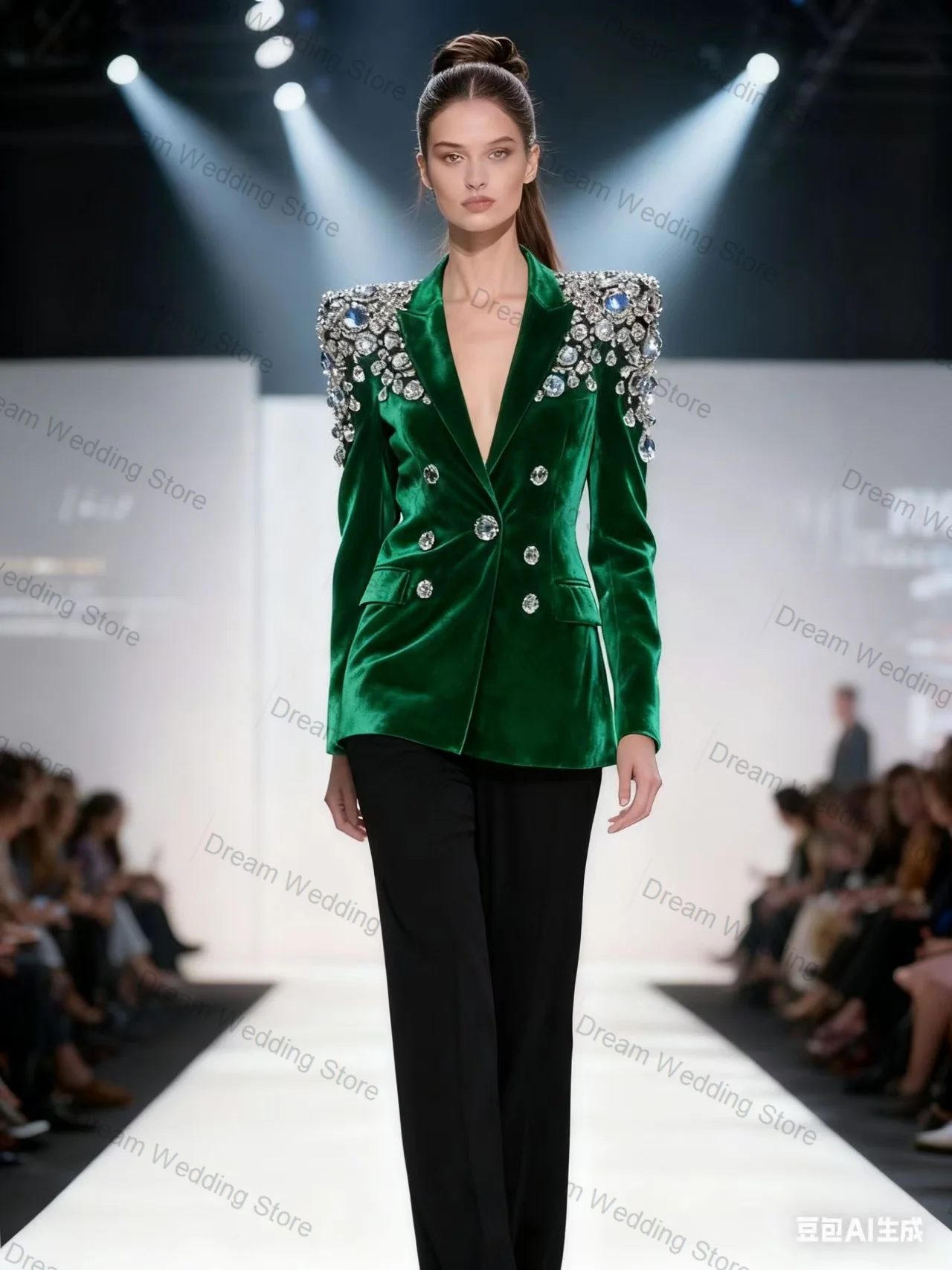 Velvet Brown Women Suit Pants Set 2 Pcs Blazer+Trousers Crystals Formal Office Lady Jacket Customized Guest Wedding Prom Coat