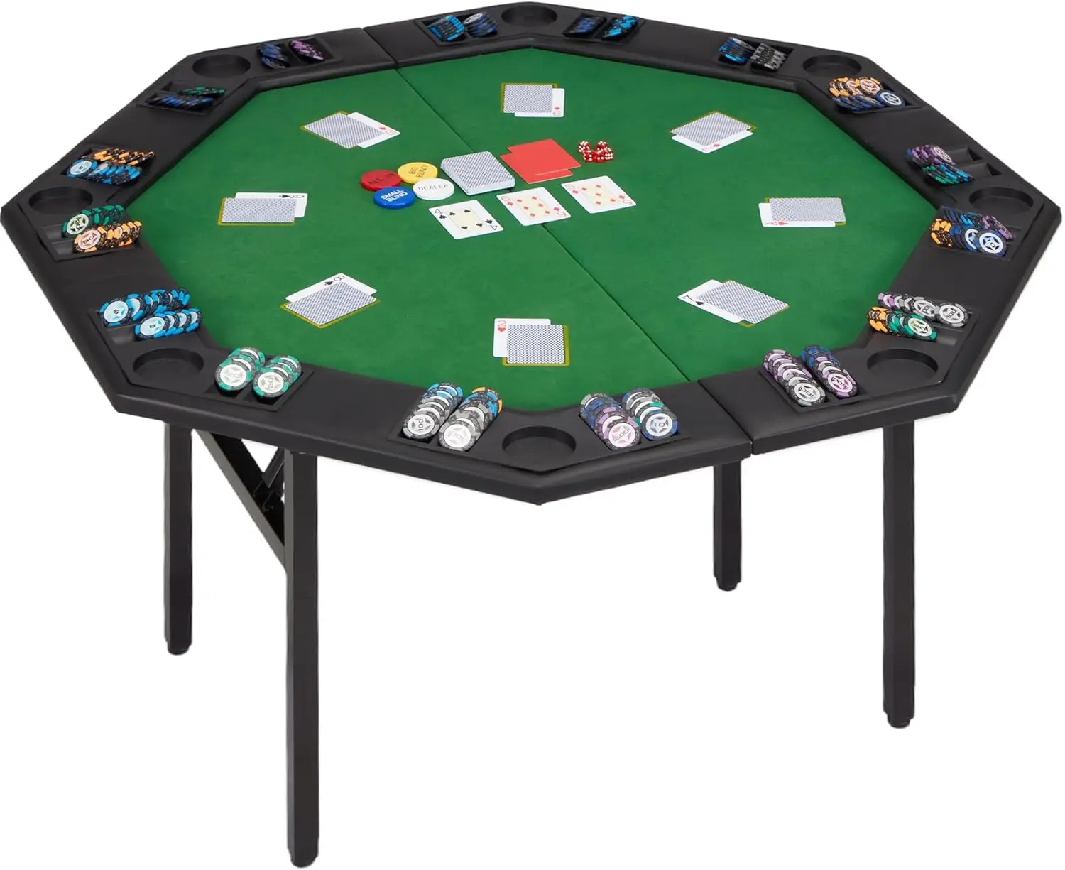 Foldable Poker Table, 8 Players Octagon Texas Holdem Poker Table with Chip Trays & Collapsible Legs, Folding Game Table for Casi