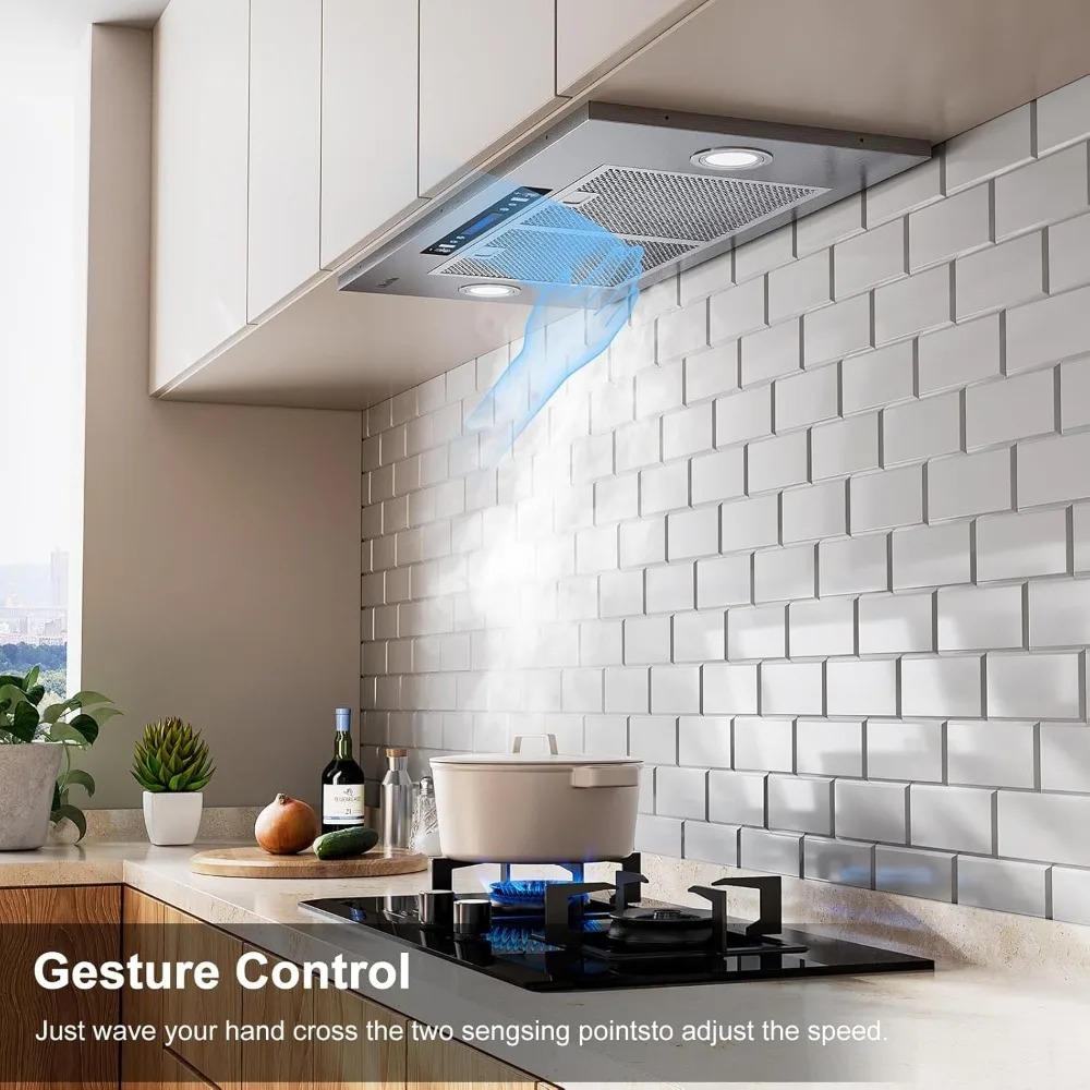 Range Hood 30 Inch, 900 CFM with Ducted Convertible Ductless (Kit Included), 4 Speed Gesture Sensing&Touch Control Panel