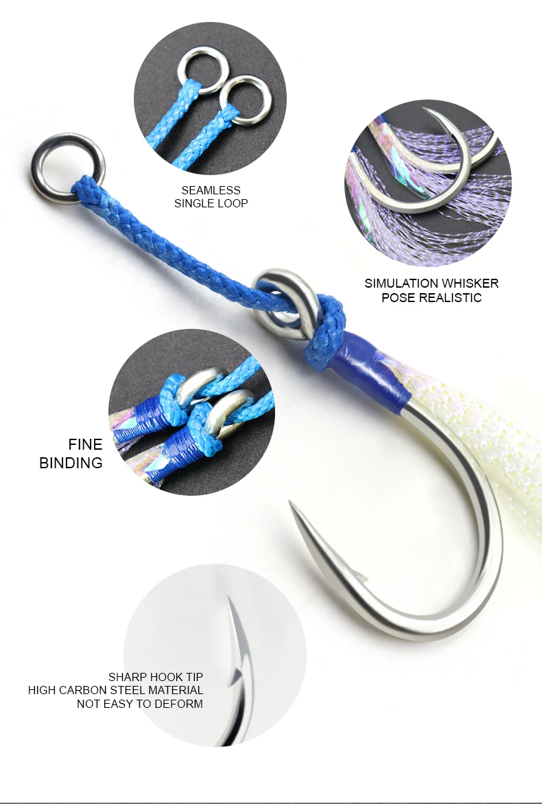 ZYZHE 2~3 Stück/Beutel JIG Assist Hook 1/0 # -11/0 # Hochfeste Jigging-Angelhaken Federhaken Salzwasser-Angelhaken Angelzubehör – Detail 4