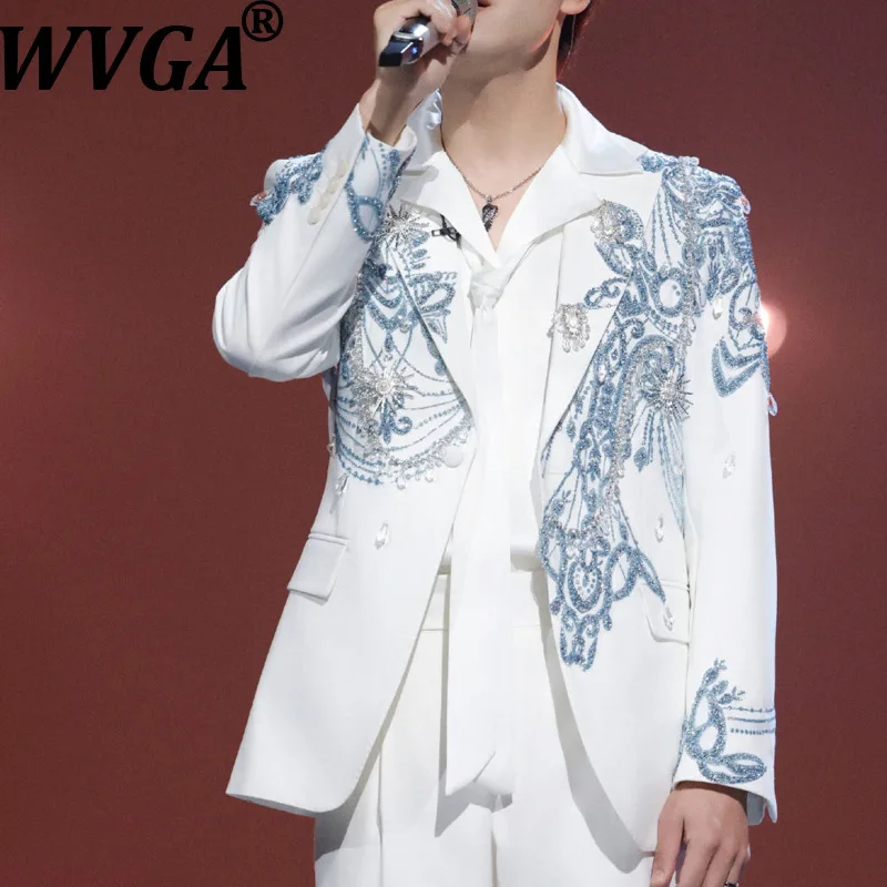 

Мужской пиджак WVGA, весна-осень, новинка, модный, с эффектом «тяжелых» страз, трендовый дизайн, нишевый, шикарный, повседневный, премиум-класса, с подплечниками, Ins W18141