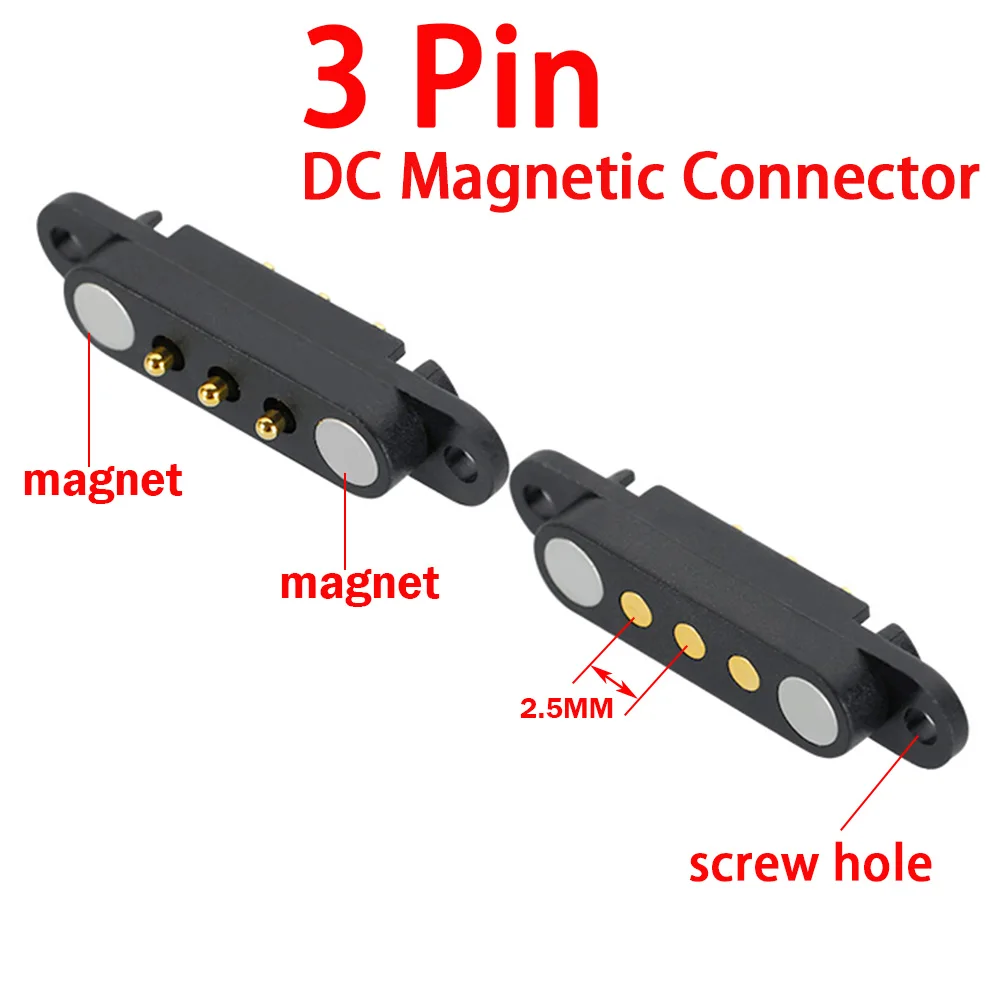 30pcs 3P New Magnetic Connector 3Pin Pitch 2.5 MM Spring Loaded Pogopin Male Female Contact DC Power Socket with screw holes