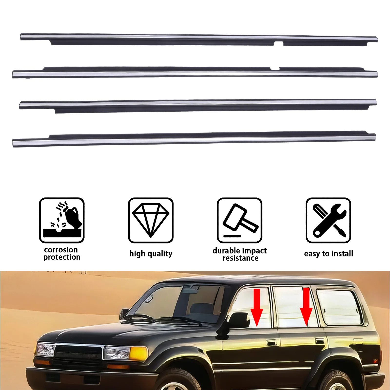 7572060021 Window sealing strip Front Rear Door Belt Moulding For Toyota Land Cruiser 1991-1998 for Lexus LX450 1996-1998