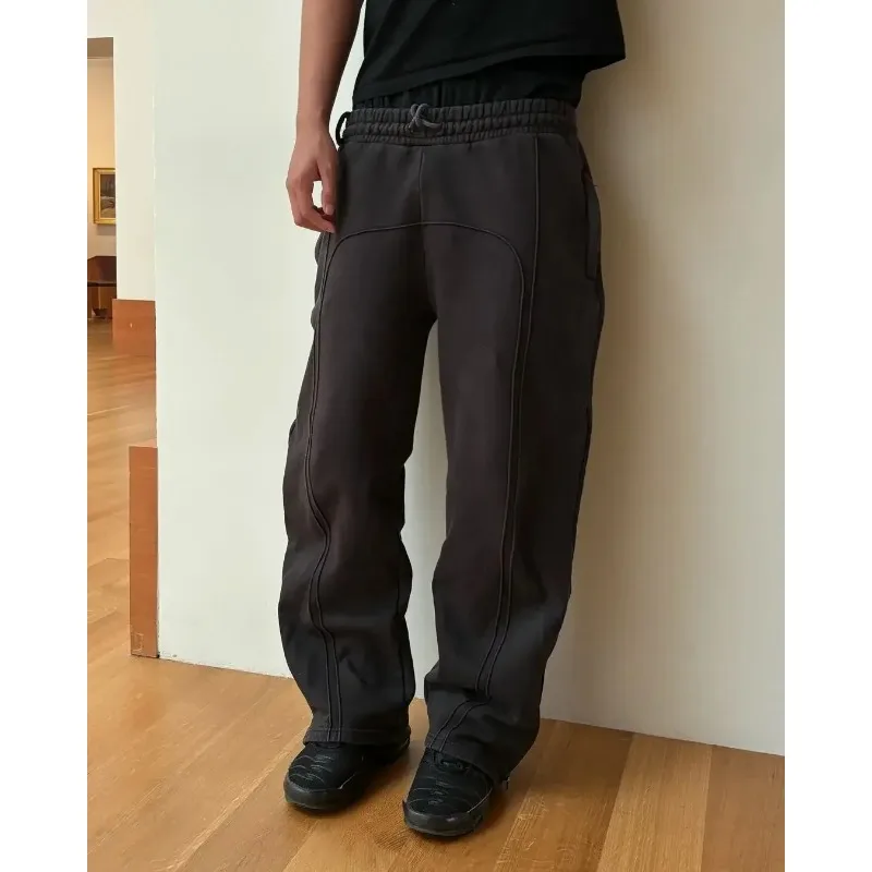 American Harajuku Retro Splicing Oversized Sweatpants Men Personalized Streetwear High Street Trendy Straight Casual Pants