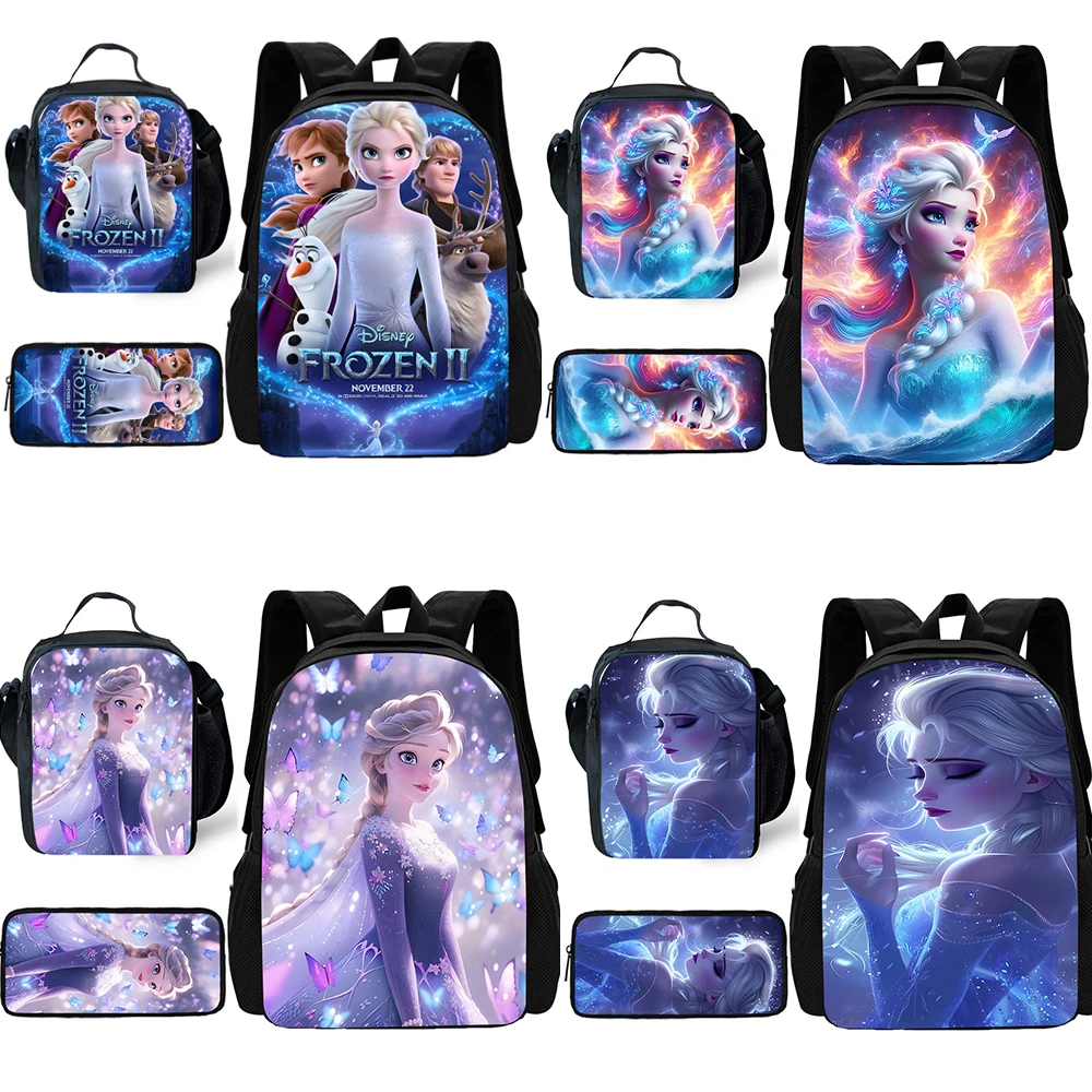 Set ransel sekolah anak Anime Frozen Princess Elsa, dengan tas makan siang, tas pensil, tas sekolah untuk hadiah terbaik untuk anak laki-laki dan perempuan