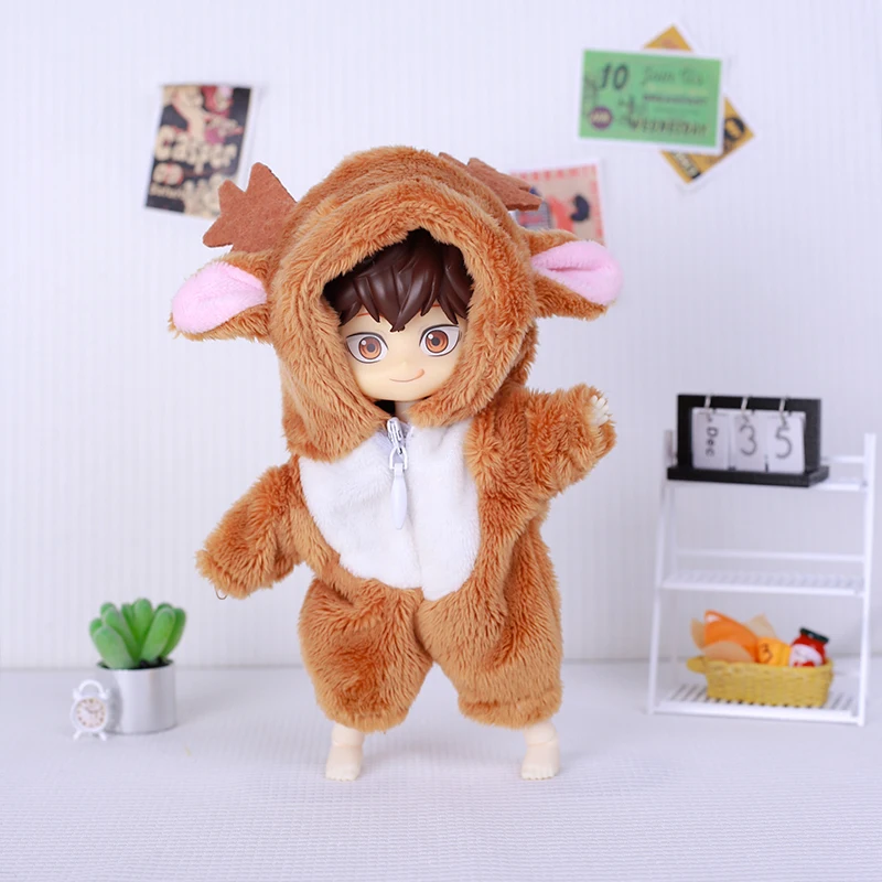 FOR 17cm OB11 Doll Clothing Cartoon fox deerAnimal plush Jumpsuit Set  Accessories One-piece Garment Clothing Doll Clothing