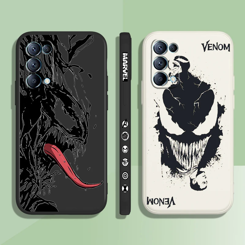 Venom Marvel Hero Phone Case For OPPO Find X5 X3 X2 neo Pro Lite A5 A9 2020 A96 4G 5G Liquid Left Rope Candy Cover Fundas