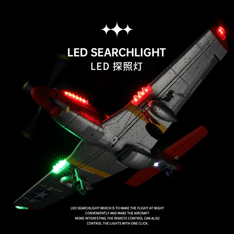 WLtoys XKA280 RC Remote Control P51 Fighter Airplane 4 Channel Fixed Wing Foam Glider With LED Searchlight For Night Flight