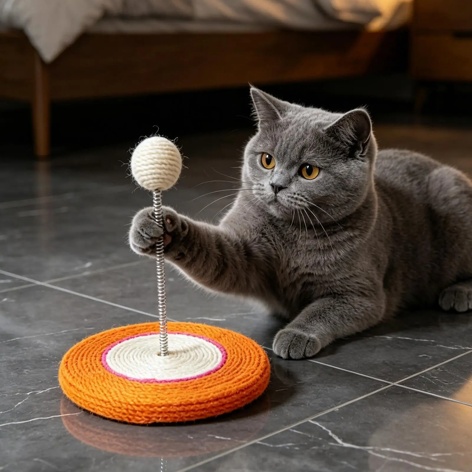 

Интерактивная когтеточка для кошек с сизалевым шариком, для игр и упражнений в помещении и на улице.