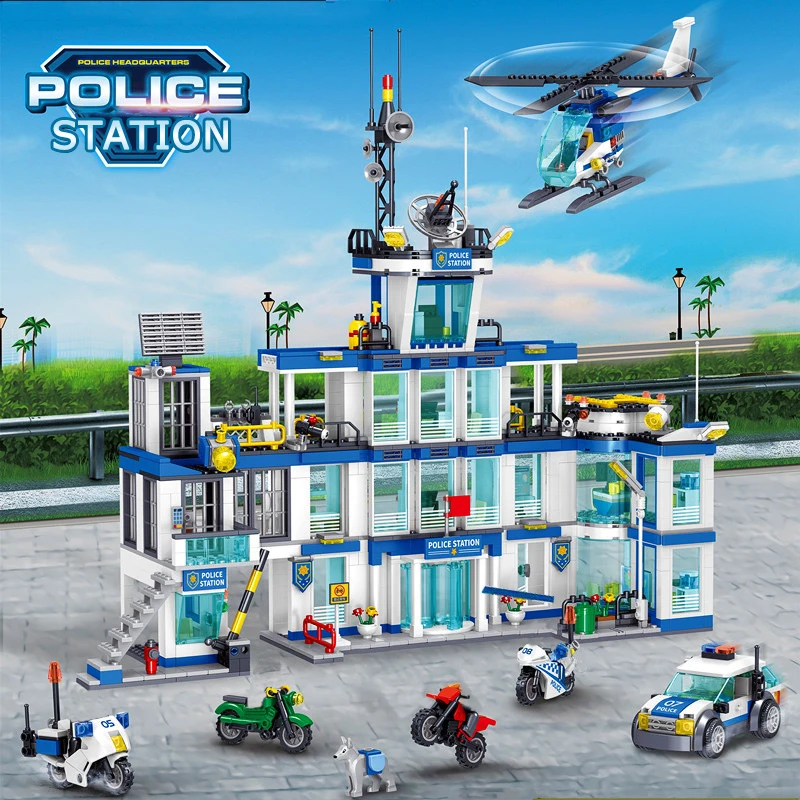 

Street View City Police Station Building Blocks Creative Expert SWAT Police Aircraft Bricks Model Toys For Boy Birthday Gift MOC