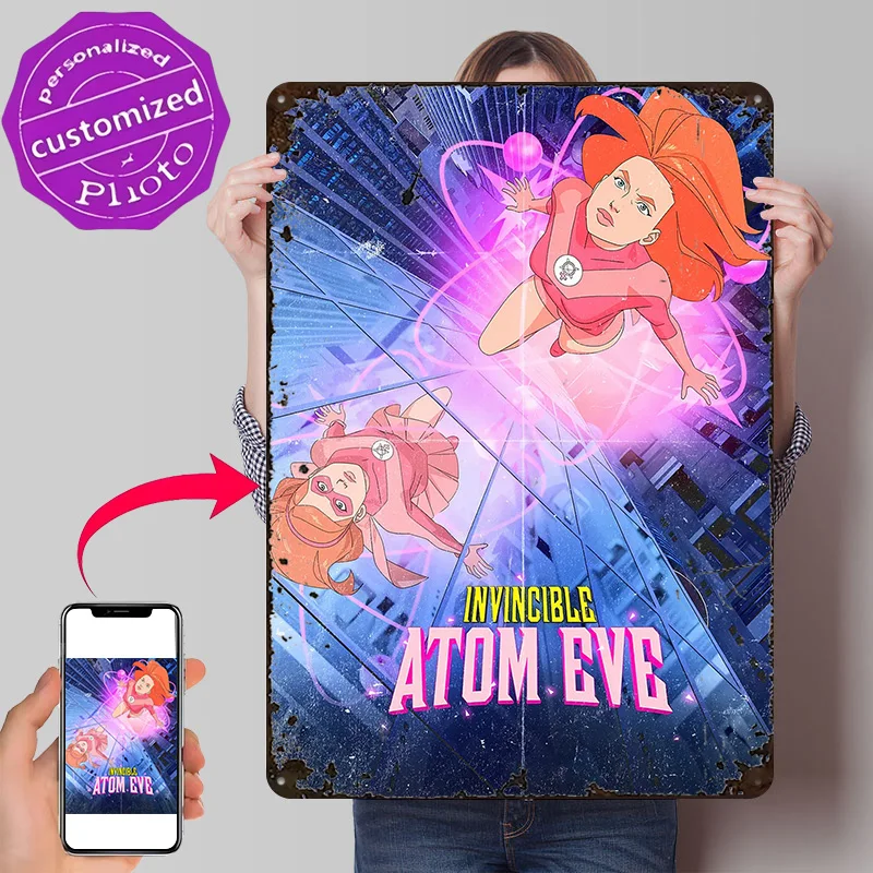 Invincible: Atom Eve Comic Cover 3D Texture Printed Poster Custom Vintage Metal Tin Plate Sign for Wall Art Luxury Home Decor