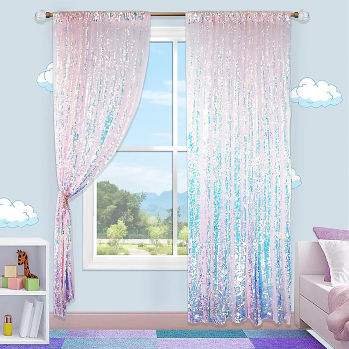 1 Piece Of Embroidered Sequin Pole Curtain For Wedding Birthday Wedding New Year's Party Decoration Background Cloth