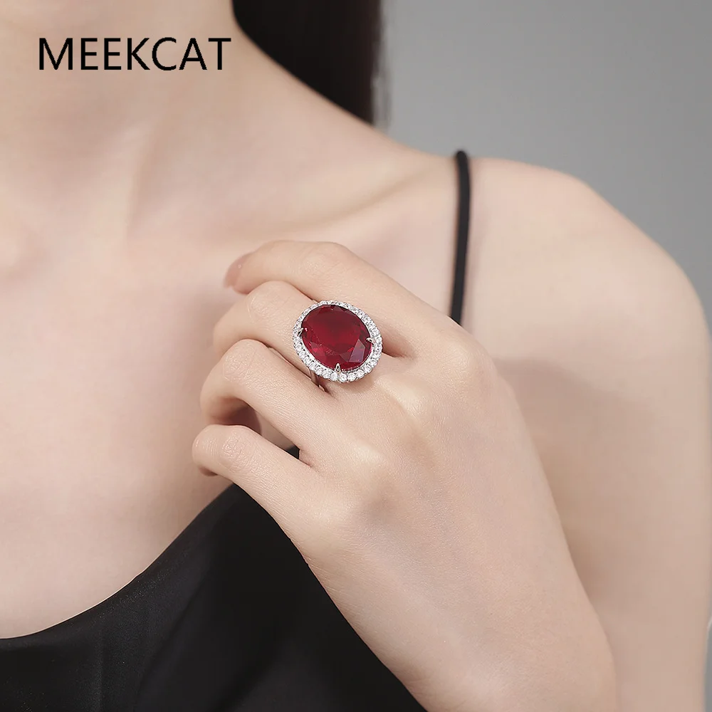 Big Oval Cut Natural Garnet Ruby 925 Sterling Silver Red Gemstone Cocktail Statement Rings for Women Jewelry Anillos De Prata