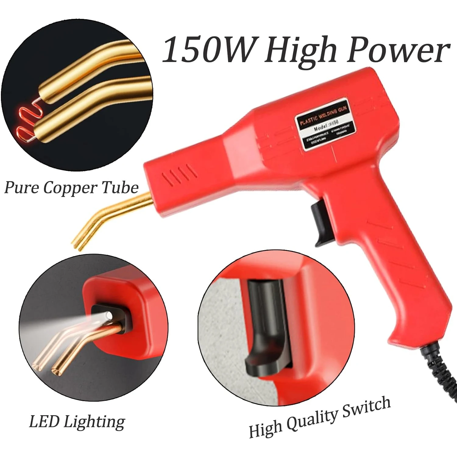 Kit de soldador de plástico de 150 W com 400 grampos quentes, conjunto de ferramentas de reparo de rachaduras de para-choque de carro automático para soldagem de plástico (vermelho)