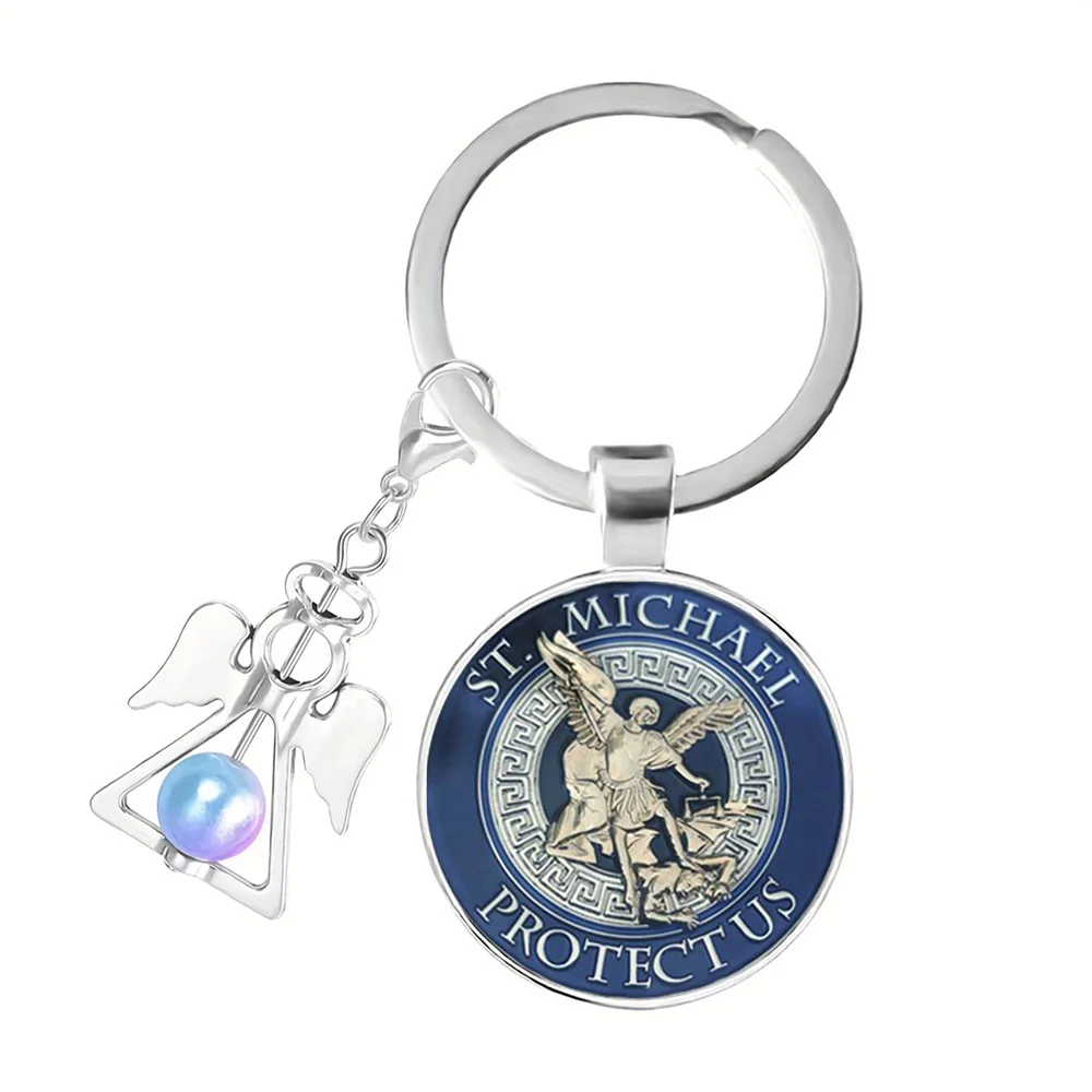 Popular Keychains Archangel St.Michael Protect Me Saint Shield Protection Charm Russian Orhodox Keyrings Jewelry For Holy Gif