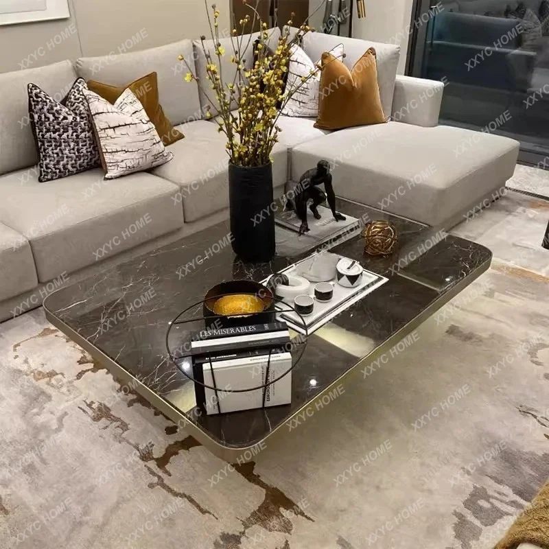marble coffee table rectangular villa light luxury, modern living room large apartment