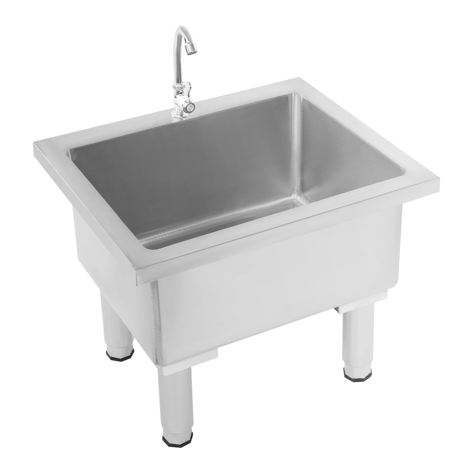 Stainless Steel Floor Mount Mop Sink, Mop Cleaning Sink with Faucet & Drain Pipe, 220 lbs Capacity, for Home Laundry Garage