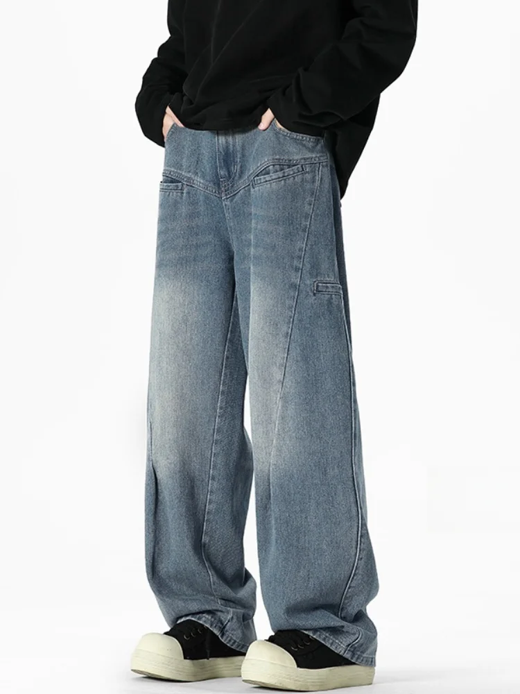 

American Sle Retro Workwear Jeans Men's New 2024 Autumn Trendy Straight Loose Wide Leg Pants Youthful Wear Resistant