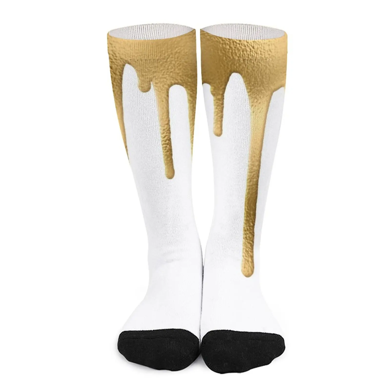 White and Gold Foil Drip Socks Womens socks men socks cotton gifts for men