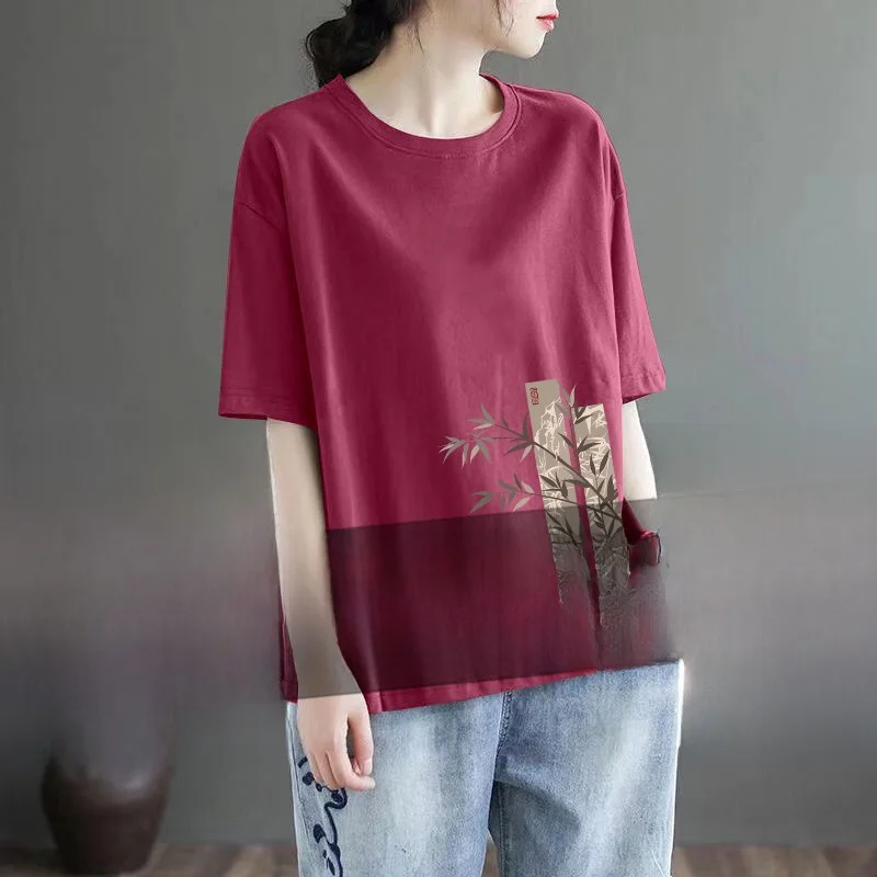 

Повседневная футболка с круглым вырезом и короткими рукавами, художественный дизайн, для мам, больших размеров, женский топ, модный, универсальный, для женщин среднего и старшего возраста.