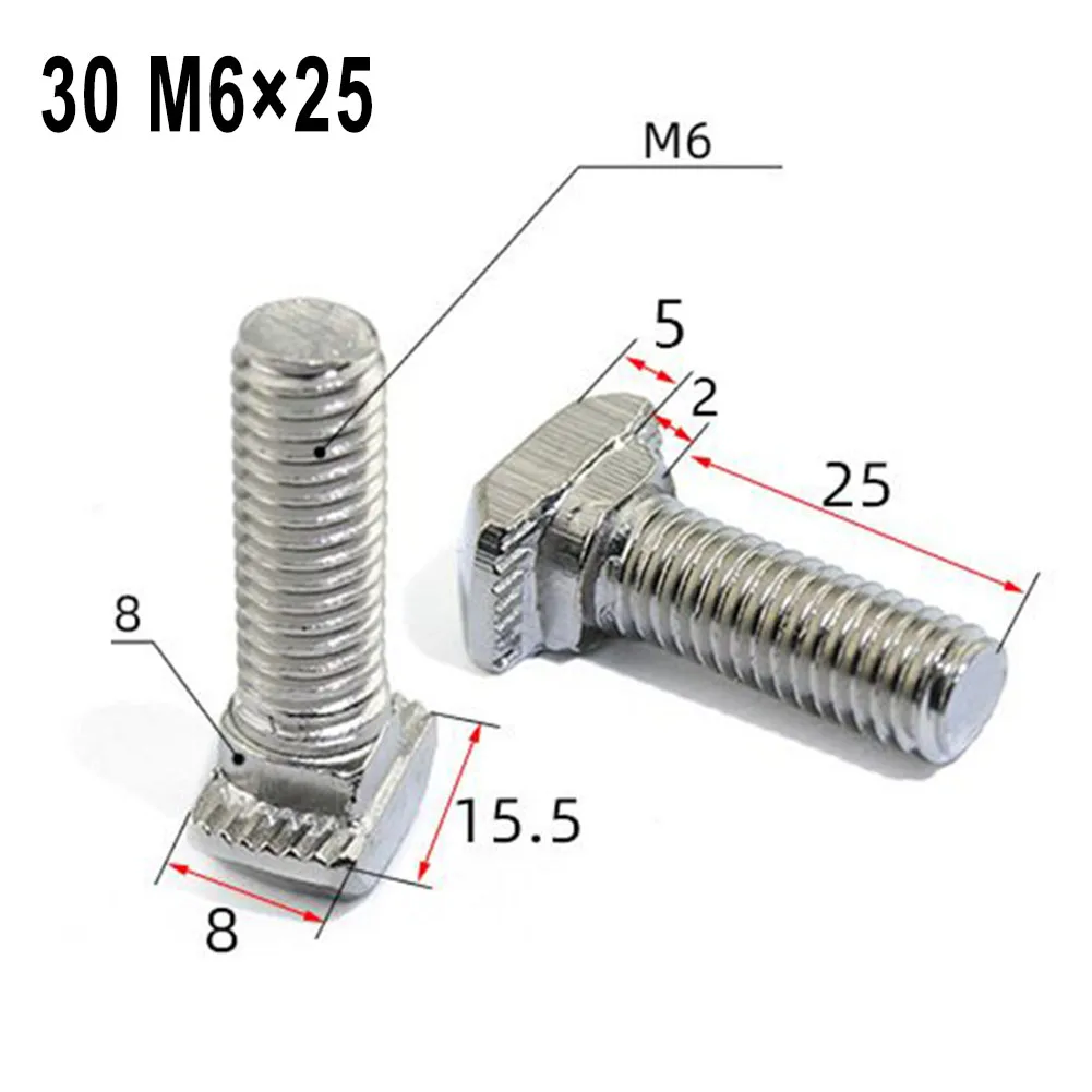 Brand New Hammer Screws T-screw Nut Serrated for surface Accessories 20PCS Carbon Steel For Aluminum Profiles for m6 M8