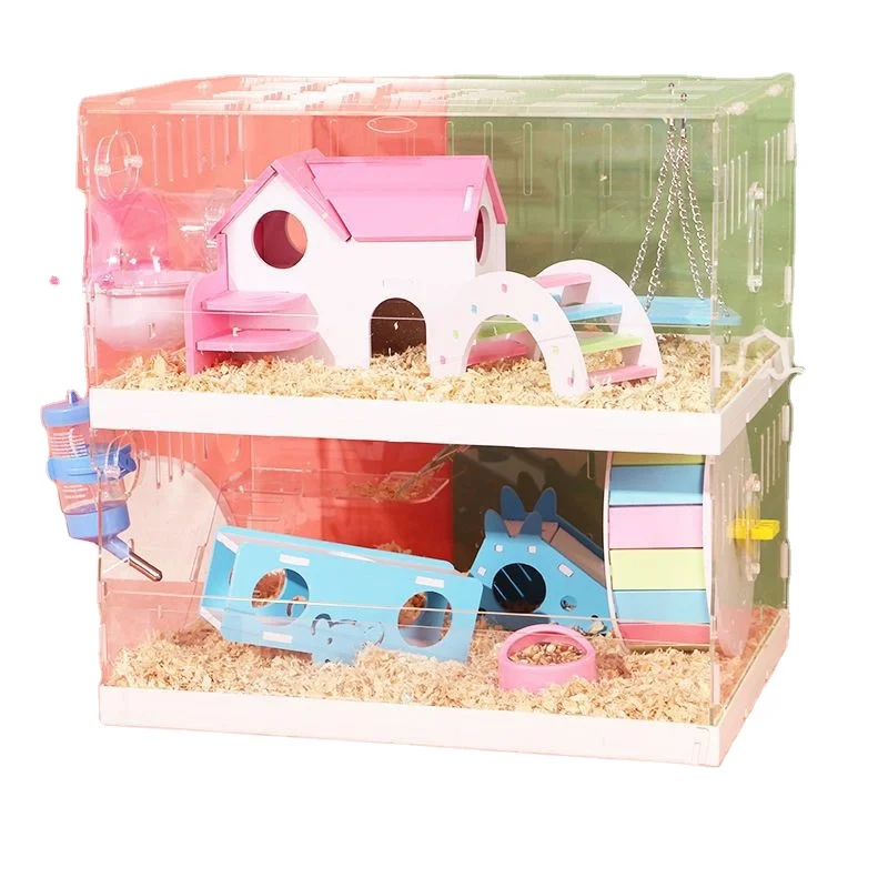 

Acrylic Hamster Cage Double Layer Hamster Supplies Complete Set of Cheap Luxury Gold Wire Bear Tray Double Layer Cage