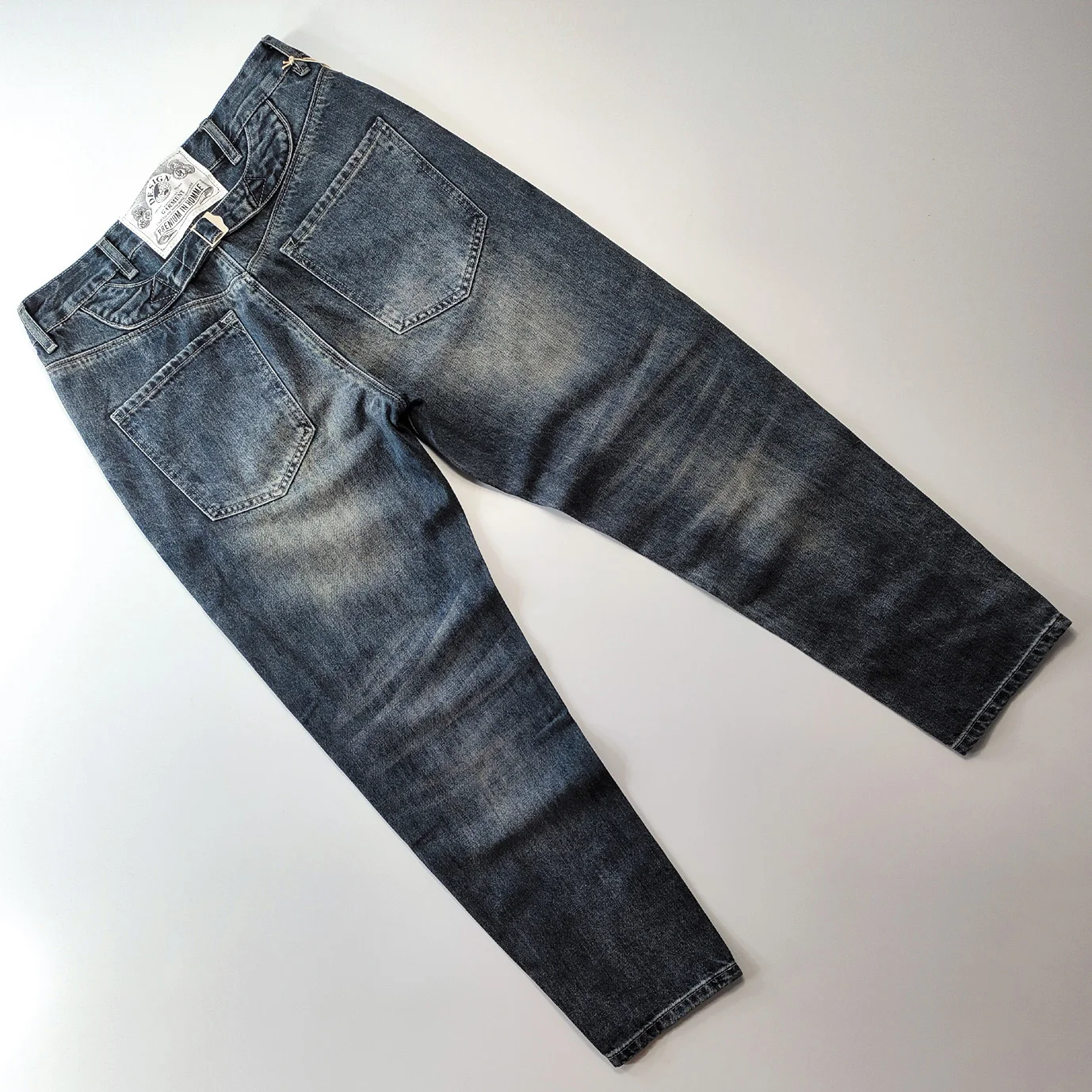 

American Retro Paris Buckle Men's mid High Waist No Elastic Cone Harlan Jeans Ameika Khaki Long Pants Denim Fabric