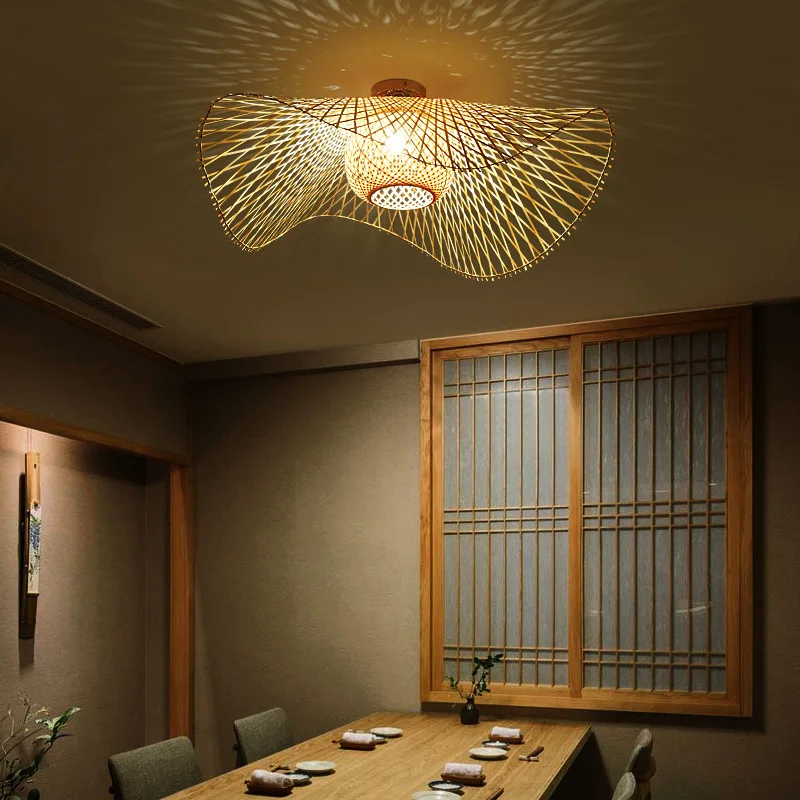 

New ceiling lamp Chinese restaurant Zen bamboo bedroom study creative personality Southeast Asian Japanese lamps light fixture