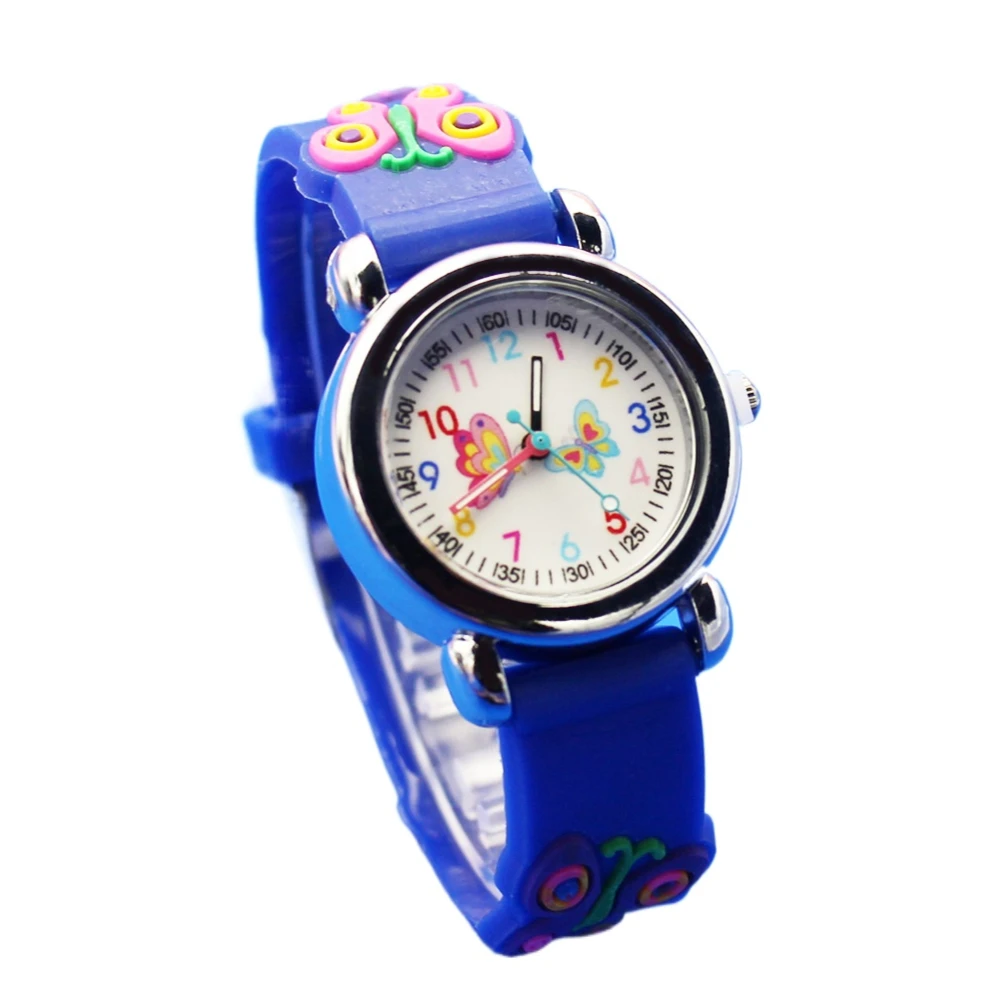 New 3D Colorful Butterfly Children Watch Soft Silicone Strap Rainbow Color Dial Learning Time Quartz Watches for Kid Girls Boys