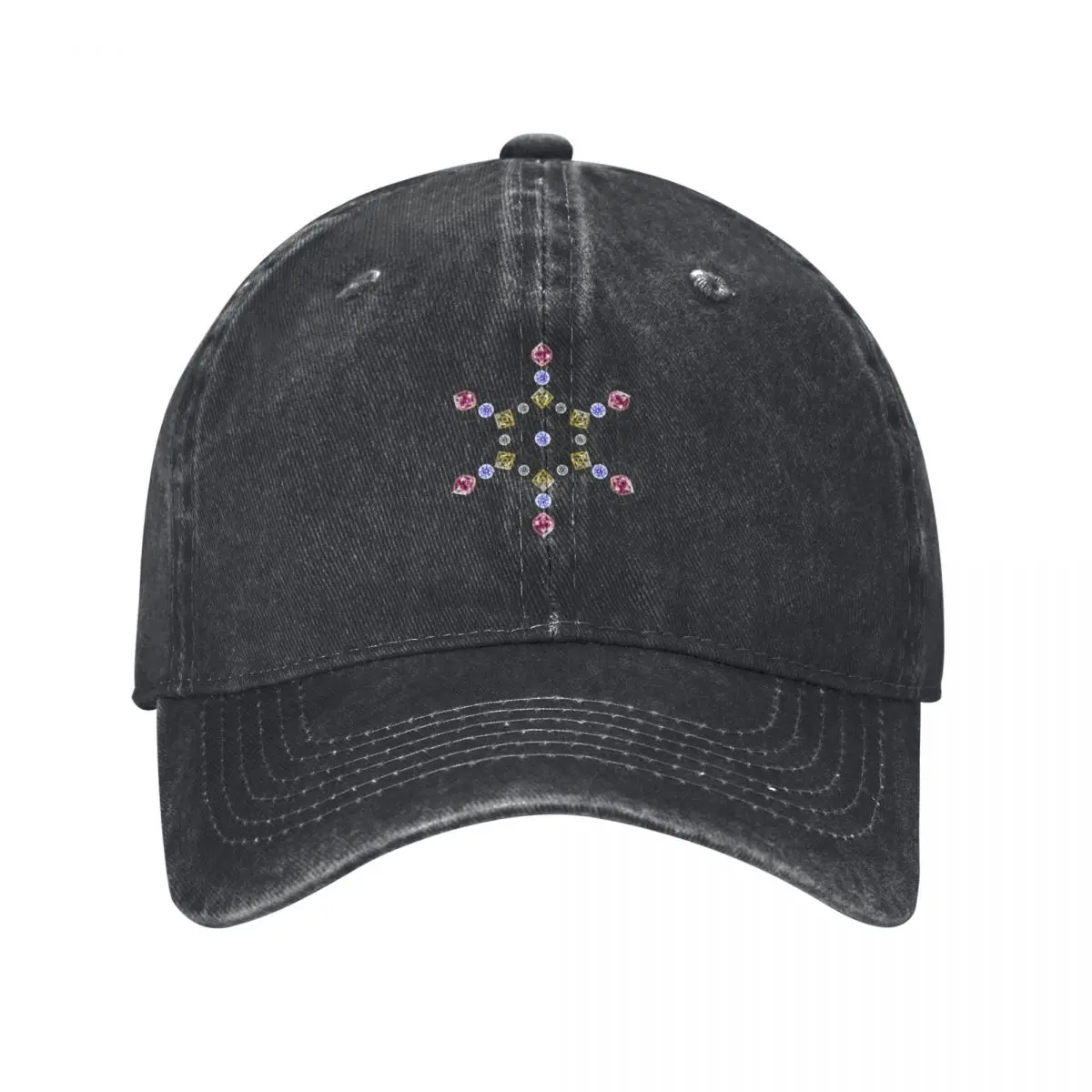 Blue Red Yellow on White Metatron Cube Gems Mandala Shapes Mania Baseball Cap Sunhat black sun hat Caps For Men Women's