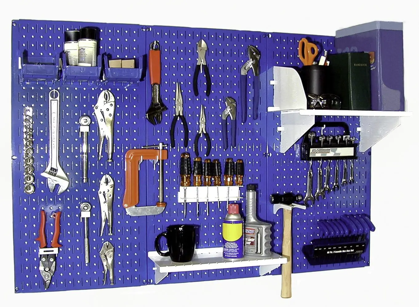 Wandbediening 30-WRK-400BUW standaard werkbank metalen pegboard gereedschapsorganizer, blauw/wit