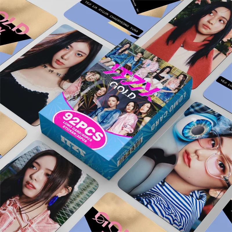 92Pcs/Set ITZY Idol Girl Lomo Cards Sticker New Series GOLD HD Printd PhotoCards Yeji Lia Ryujin Chaeryeong Yuna Fans Gifts