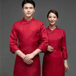 Men's Women's Chef Uniform Restaurant Unisex Long Sleeve Shirt Kitchen Baker Jacket Hat Cook Work Clothes Waiter Cosplay Costume