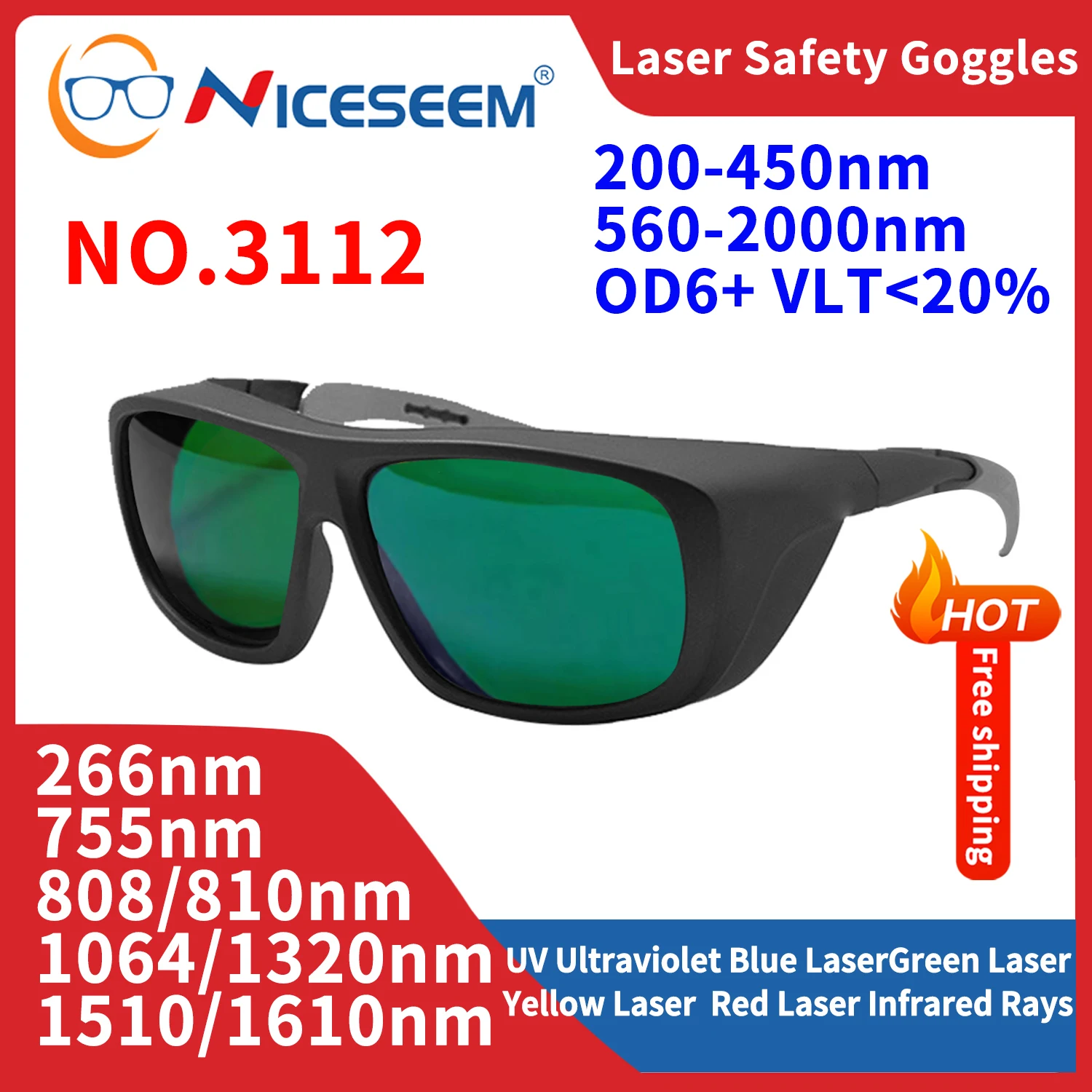 Work Protection Glasses Eye Goggle Ipl Hair Removal Epilator Laser Safety Nd IR IPL Green Blue Light Dental Industrial Goggles