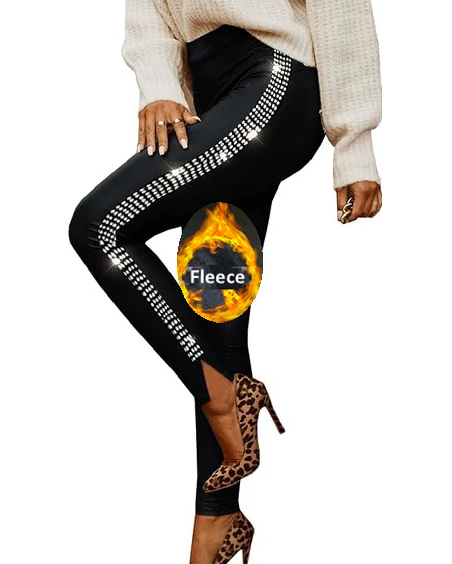 Fleece Dimond Legging Super Stretchy Gliter Shiny Sparkl Jogger Punk  Hip Hop Thermal Thick Legging Women