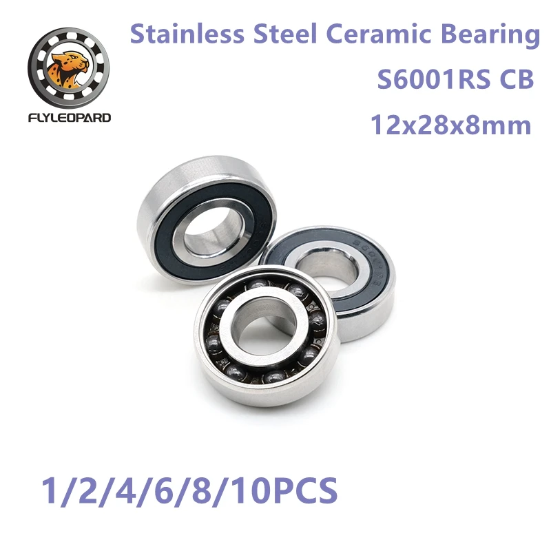 

1/2/4/6/8/10PCS S6001RS Stainless Steel Ceramic Bearing 12x28x8mm Ceramic Si3N4 for Front or Rear Hub Bearing and Pedal Bearing