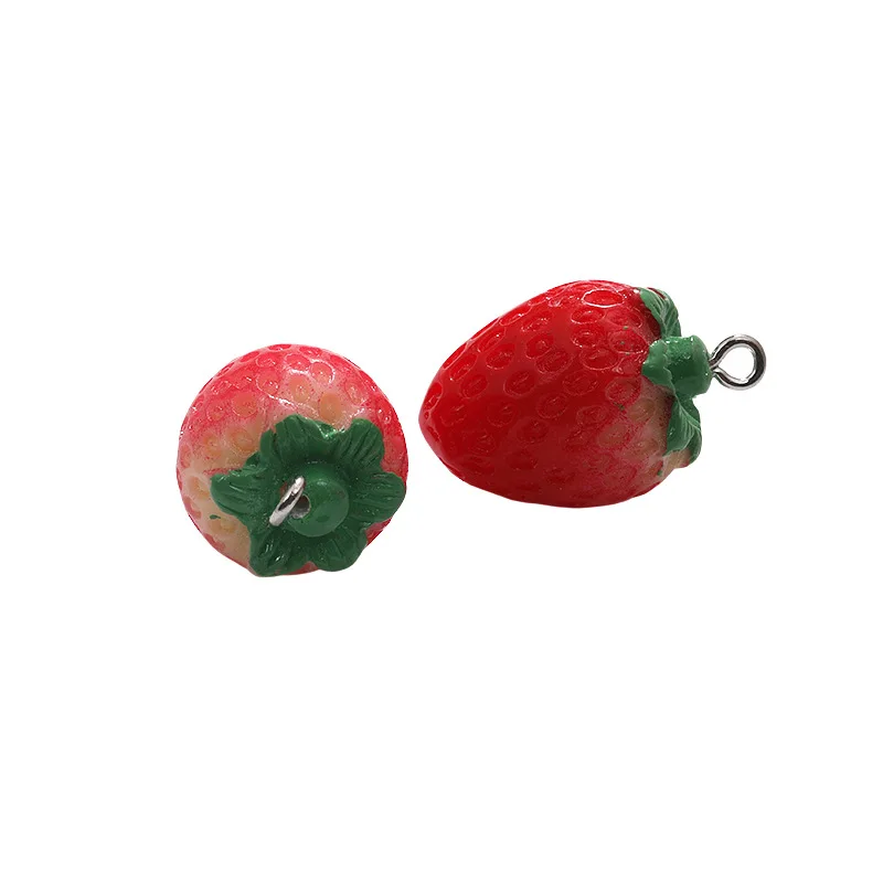 10 stücke 3D Harz Imitation Rote Erdbeere Charms Obst Anhänger Für Schmuck Machen DIY Handgemachte Halskette Armbänder Schlüssel Kette – Detail 7