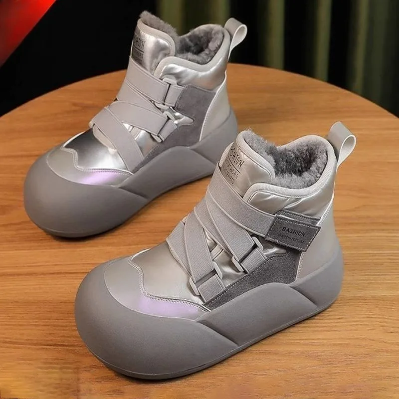 

Teenager Girl's Winter Boots PU Leather Waterproof Snow Boots for Girls Thick Warm Faux Fur Warm Cotton Shoes for Kids Flats
